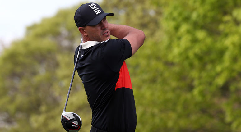 Brooks Koepka plays his shot from the second tee during the final round of the PGA Championship golf tournament at Bethpage State Park - Black Course. Brooks Koepka plays his shot from the second tee during the final round of the PGA Championship golf tournament at Bethpage State Park - Black Course.