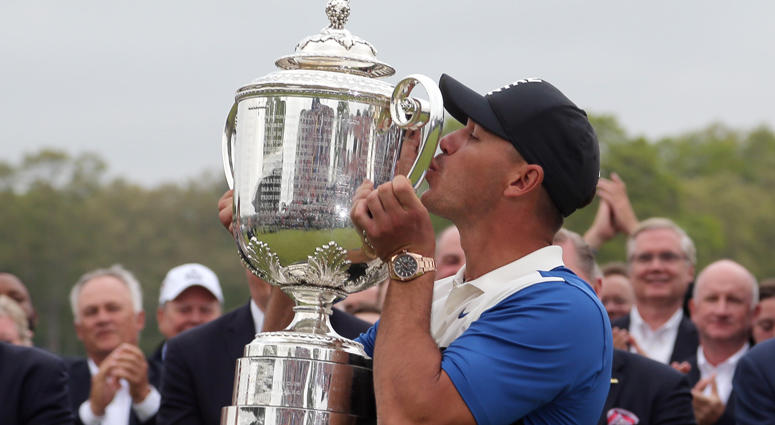 Brooks Koepka celebrates with the Wanamaker Trophy after winning the PGA Championship on May 19, 2019, at Bethpage Black. Brooks Koepka celebrates with the Wanamaker Trophy after winning the PGA Championship on May 19, 2019, at Bethpage Black.