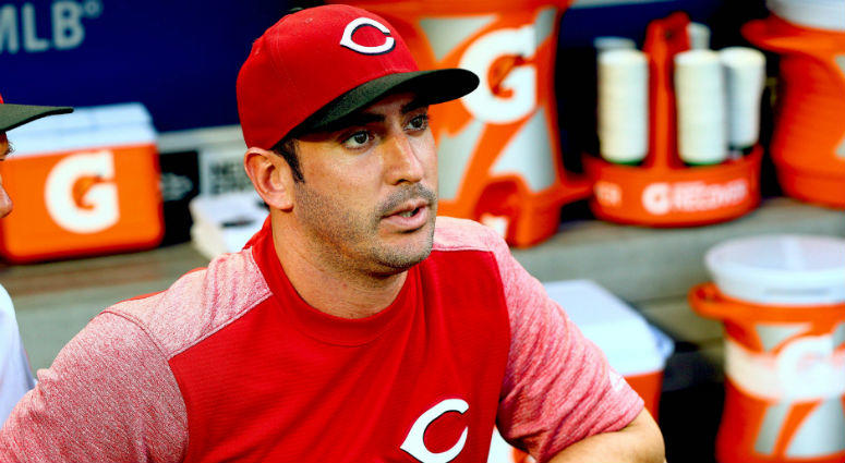Cincinnati Reds pitcher and former Mets pitcher Matt Harvey looks on against the New York Mets at Citi Field. Cincinnati Reds pitcher and former Mets pitcher Matt Harvey looks on against the New York Mets at Citi Field.