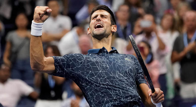 Novak Djokovic celebrates match point against Kei Nishikori in the U.S. Open semifinals at the USTA Billie Jean King National Tennis Center. Novak Djokovic celebrates match point against Kei Nishikori in the U.S. Open semifinals at the USTA Billie Jean King National Tennis Center.