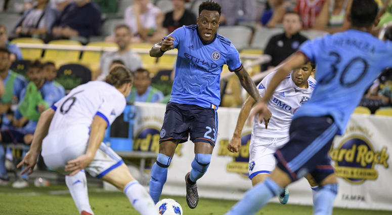 New York City FC forward Rodney Wallace dribbles the ball during the matchup with Montreal Impact at Al Lang Stadium. New York City FC forward Rodney Wallace dribbles the ball during the matchup with Montreal Impact at Al Lang Stadium.