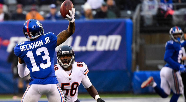 Giants wide receiver Odell Beckham Jr. throws a touchdown pass to Russell Shepard against the Bears on Dec. 2, 2018, at MetLife Stadium. Giants wide receiver Odell Beckham Jr. throws a touchdown pass to Russell Shepard against the Bears on Dec. 2, 2018, at MetLife Stadium.