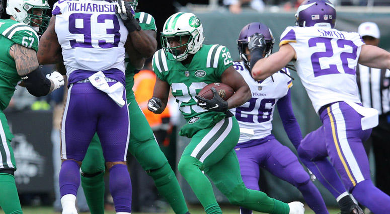 Jets running back Bilal Powell runs the ball against the Minnesota Vikings on Oct. 21, 2018, at MetLife Stadium. Jets running back Bilal Powell runs the ball against the Minnesota Vikings on Oct. 21, 2018, at MetLife Stadium.