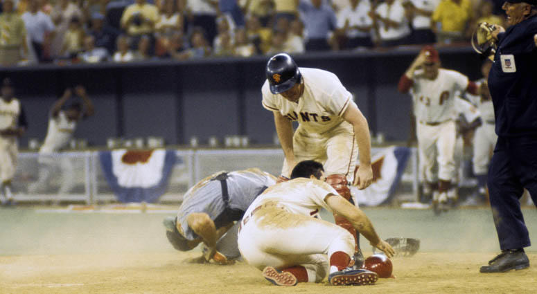 The National League's Pete Rose (14) collides with American League catcher Ray Fosse to score the winning run in the 1970 All-Star Game on July 14, 1970, at Riverfront Stadium in Cincinnati. The National League's Pete Rose (14) collides with American League catcher Ray Fosse to score the winning run in the 1970 All-Star Game on July 14, 1970, at Riverfront Stadium in Cincinnati.