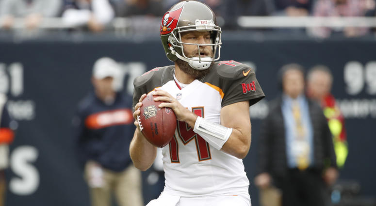 Sep 30, 2018; Chicago, IL, USA; Tampa Bay Buccaneers quarterback Ryan Fitzpatrick (14) looks to pass the ball against the Chicago Bears during the first half at Soldier Field. Mandatory Credit: Kamil Krzaczynski-USA TODAY Sports Sep 30, 2018; Chicago, IL, USA; Tampa Bay Buccaneers quarterback Ryan Fitzpatrick (14) looks to pass the ball against the Chicago Bears during the first half at Soldier Field. Mandatory Credit: Kamil Krzaczynski-USA TODAY Sports