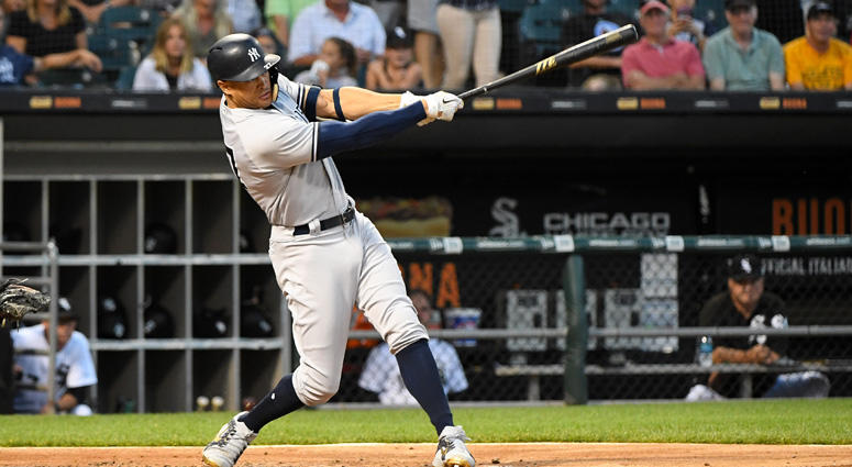 Giancarlo Stanton hits a grand slam home run against the Chicago White Sox during the second inning on Aug. 7, 2018, at Guaranteed Rate Field, in Chicago. Giancarlo Stanton hits a grand slam home run against the Chicago White Sox during the second inning on Aug. 7, 2018, at Guaranteed Rate Field, in Chicago.