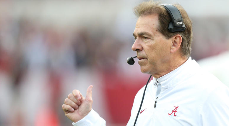 Nov 24, 2018; Tuscaloosa, AL, USA; Alabama Crimson Tide head coach Nick Saban on the sidelines against the Auburn Tigers during the first half at Bryant-Denny Stadium. Mandatory Credit: Marvin Gentry-USA TODAY Sports Nov 24, 2018; Tuscaloosa, AL, USA; Alabama Crimson Tide head coach Nick Saban on the sidelines against the Auburn Tigers during the first half at Bryant-Denny Stadium. Mandatory Credit: Marvin Gentry-USA TODAY Sports