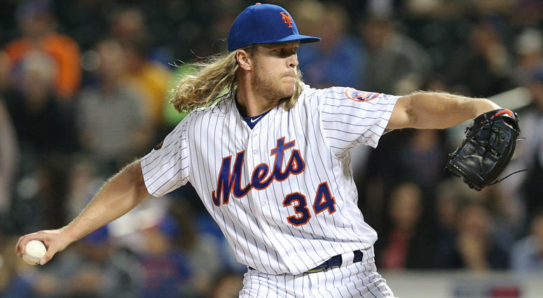 May 15, 2018; New York City, NY, USA; New York Mets starting pitcher Noah Syndergaard (34) pitches against the Toronto Blue Jays during the second inning at Citi Field. Mandatory Credit: Brad Penner-USA TODAY Sports