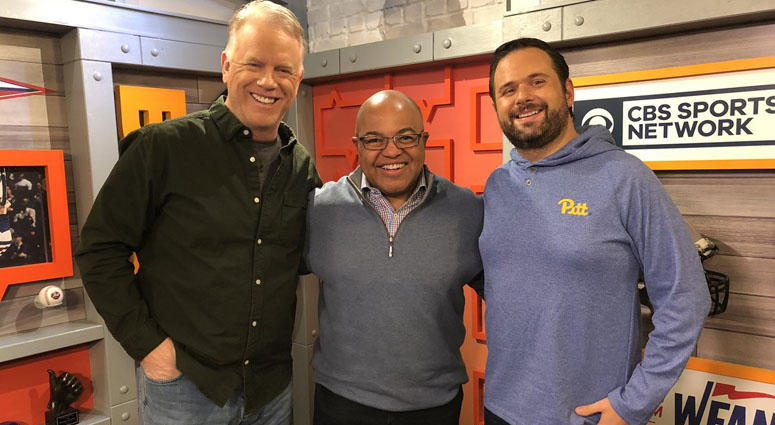 Mike Tirico (center) poses with Boomer Esiason (left) and Gregg Giannotti on Nov. 16, 2018. Mike Tirico (center) poses with Boomer Esiason (left) and Gregg Giannotti on Nov. 16, 2018.