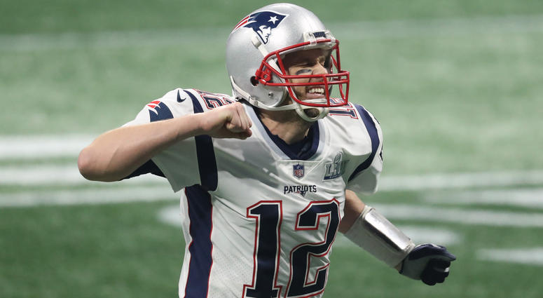 Feb 3, 2019; Atlanta, GA, USA; New England Patriots quarterback Tom Brady (12) celebrates after a Patriots touchdown against the Los Angeles Rams during the fourth quarter of Super Bowl LIII at Mercedes-Benz Stadium. Mandatory Credit: Jason Getz-USA TODAY Feb 3, 2019; Atlanta, GA, USA; New England Patriots quarterback Tom Brady (12) celebrates after a Patriots touchdown against the Los Angeles Rams during the fourth quarter of Super Bowl LIII at Mercedes-Benz Stadium. Mandatory Credit: Jason Getz-USA TODAY