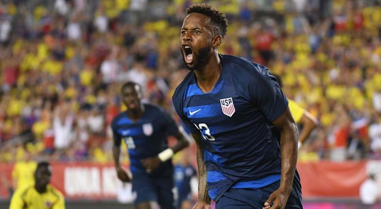United States midfielder Kellyn Acosta (23) reacts after scoring a goal in the second half against Columbia during an international friendly soccer match on Oct. 11, 2018, at Raymond James Stadium in Tampa, Florida. United States midfielder Kellyn Acosta (23) reacts after scoring a goal in the second half against Columbia during an international friendly soccer match on Oct. 11, 2018, at Raymond James Stadium in Tampa, Florida.