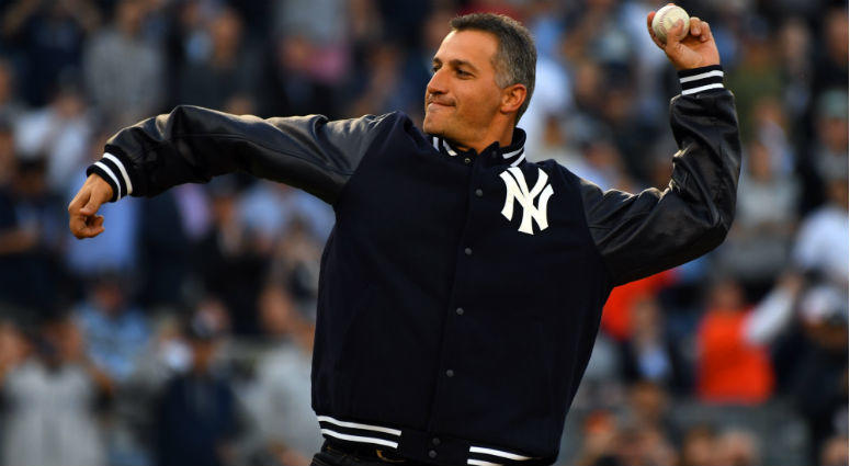 Andy Pettitte throws the ceremonial first pitch before game five of the 2017 ALCS playoff baseball series between the New York Yankees and the Houston Astros at Yankee Stadium Andy Pettitte throws the ceremonial first pitch before game five of the 2017 ALCS playoff baseball series between the New York Yankees and the Houston Astros at Yankee Stadium