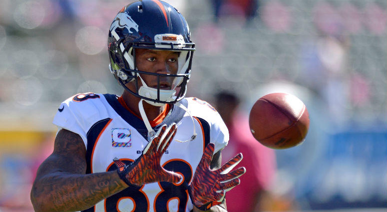 Demaryius Thomas catches a pass before the game against the Los Angeles Chargers at StubHub Center. Demaryius Thomas catches a pass before the game against the Los Angeles Chargers at StubHub Center.