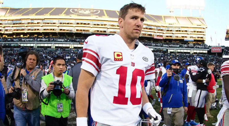 Eli Manning leaves the field after the loss against the Oakland Raiders at Oakland Coliseum. Eli Manning leaves the field after the loss against the Oakland Raiders at Oakland Coliseum.