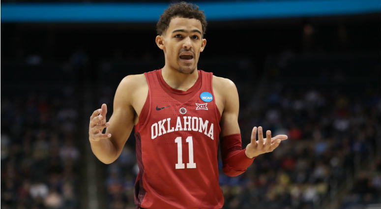 Trae Young reacts against the Rhode Island Rams during the first half in the first round of the 2018 NCAA Tournament at PPG Paints Arena in Pittsburgh. Trae Young reacts against the Rhode Island Rams during the first half in the first round of the 2018 NCAA Tournament at PPG Paints Arena in Pittsburgh.
