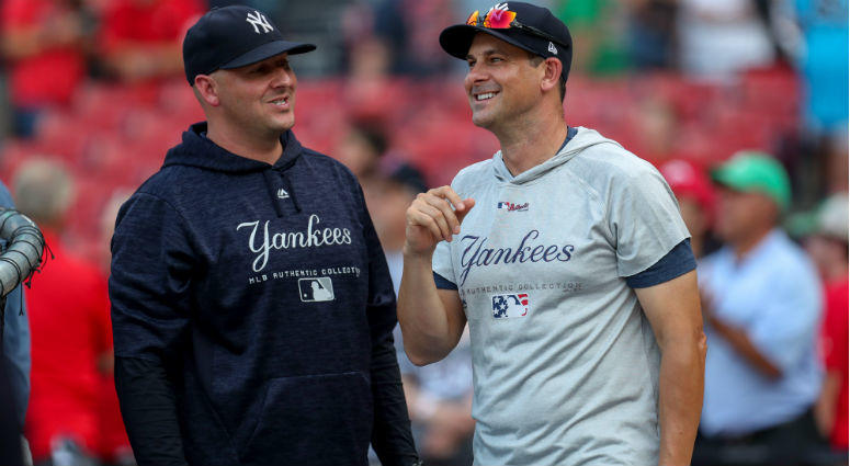 Aaron Boone and Josh Bard smile before their game against the Boston Red Sox at Fenway Park Aaron Boone and Josh Bard smile before their game against the Boston Red Sox at Fenway Park