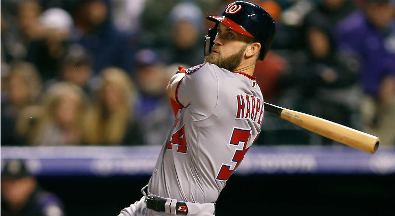 Bryce Harper bats in the fourth inning against the Colorado Rockies at Coors Field. Bryce Harper bats in the fourth inning against the Colorado Rockies at Coors Field.