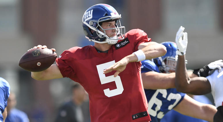Giants quarterback Davis Webb passes during training camp Aug. 1 in East Rutherford, New Jersey. Giants quarterback Davis Webb passes during training camp Aug. 1 in East Rutherford, New Jersey.