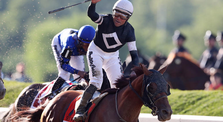 Sir Winston with Joel Rosario celebrates after winning the Belmont Stakes during the 151th running of the Belmont Stakes at Belmont Park on June 08, 2019 in Elmont, New York. Sir Winston with Joel Rosario celebrates after winning the Belmont Stakes during the 151th running of the Belmont Stakes at Belmont Park on June 08, 2019 in Elmont, New York.