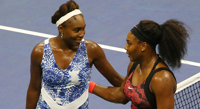 Sep 8, 2015; New York, NY, USA; Venus Williams of the United States (left) greets sister Serena Williams of the United States after their match on day nine of the 2015 U.S. Open tennis tournament at USTA Billie Jean King National Tennis Center. Mandatory Sep 8, 2015; New York, NY, USA; Venus Williams of the United States (left) greets sister Serena Williams of the United States after their match on day nine of the 2015 U.S. Open tennis tournament at USTA Billie Jean King National Tennis Center. Mandatory