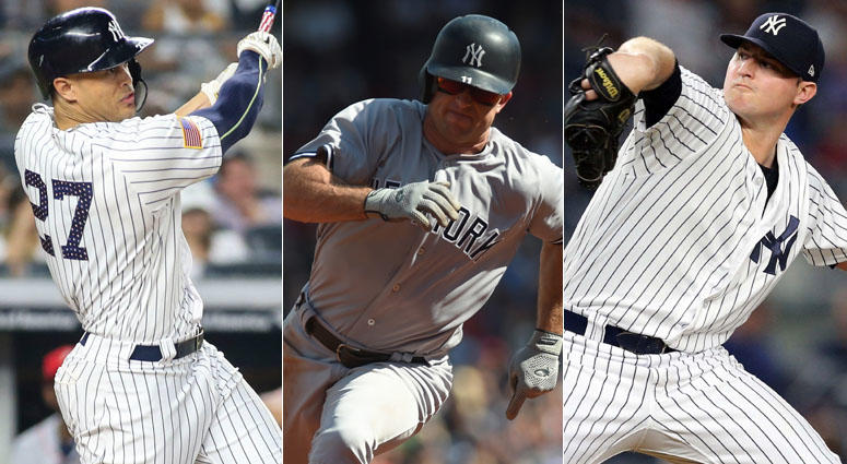 Giancarlo Stanton, Brett Gardner and Zach Britton Giancarlo Stanton, Brett Gardner and Zach Britton