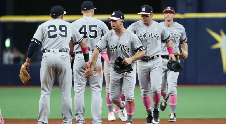 The Yankees celebrate a win in Tampa Bay The Yankees celebrate a win in Tampa Bay
