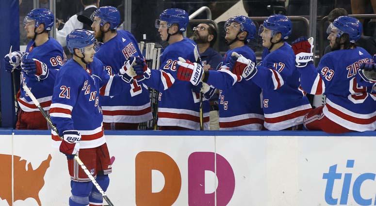 Rangers center Brett Howden (21) celebrates after scoring a goal against the San Jose Sharks during first period on Oct. 11, 2018, at Madison Square Garden. Rangers center Brett Howden (21) celebrates after scoring a goal against the San Jose Sharks during first period on Oct. 11, 2018, at Madison Square Garden.