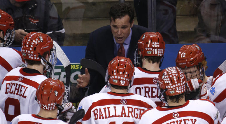 David Quinn coaches Boston University in 2015. David Quinn coaches Boston University in 2015.