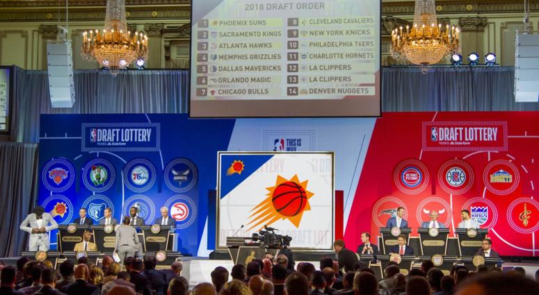 The final draft picks are displayed during the 2018 NBA draft lottery on May 15, 2018, at the Palmer House Hilton in Chicago. The final draft picks are displayed during the 2018 NBA draft lottery on May 15, 2018, at the Palmer House Hilton in Chicago.