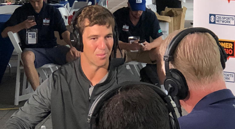WFAN's "Boomer & Gio" interviews Eli Manning at Giants training camp on Aug. 1, 2018. WFAN's "Boomer & Gio" interviews Eli Manning at Giants training camp on Aug. 1, 2018.