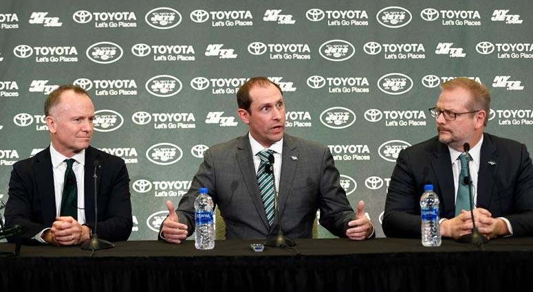 Jets CEO Christopher Johnson, coach Adam Gase and general manager Mike Maccagnan answer questions from the media during a news conference on Jan. 14, 2019, in Florham Park. Jets CEO Christopher Johnson, coach Adam Gase and general manager Mike Maccagnan answer questions from the media during a news conference on Jan. 14, 2019, in Florham Park.
