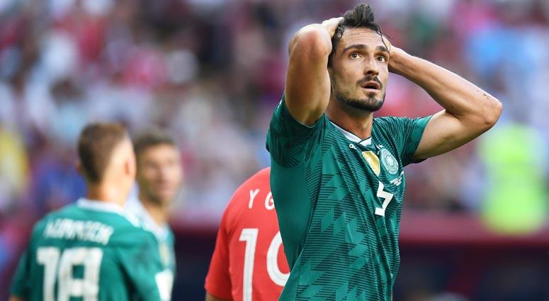 Germany defender Mats Hummels reacts against South Korea in Group F play during the FIFA World Cup on June 27, 2018, at Kazan Stadium in Kazan, Russia Germany defender Mats Hummels reacts against South Korea in Group F play during the FIFA World Cup on June 27, 2018, at Kazan Stadium in Kazan, Russia
