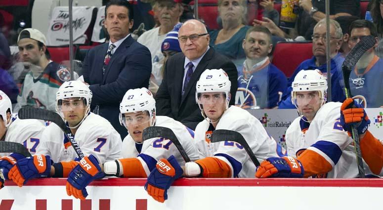 Islanders coach Barry Trotz looks on from behind the bench against the Carolina Hurricanes on Oct. 4, 2018, at PNC Arena in Raleigh, North Carolina. Islanders coach Barry Trotz looks on from behind the bench against the Carolina Hurricanes on Oct. 4, 2018, at PNC Arena in Raleigh, North Carolina.