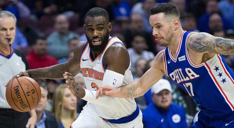 Knicks guard Tim Hardaway Jr. (3) drives against Philadelphia 76ers guard JJ Redick (17) on Nov. 30, 2018, at Wells Fargo Center in Philadelphia. Knicks guard Tim Hardaway Jr. (3) drives against Philadelphia 76ers guard JJ Redick (17) on Nov. 30, 2018, at Wells Fargo Center in Philadelphia.