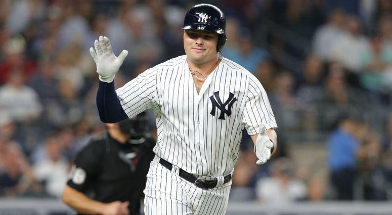 Yankees first baseman Luke Voit reacts after hitting a two-run home run against the Boston Red Sox during the sixth inning on Sept. 19, 2018, at Yankee Stadium. Yankees first baseman Luke Voit reacts after hitting a two-run home run against the Boston Red Sox during the sixth inning on Sept. 19, 2018, at Yankee Stadium.