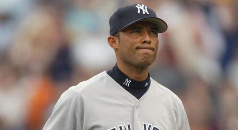 The Yankees' Mariano Rivera reacts to giving up the game-winning home run to Shea Hillenbrand of the Boston Red Sox on April 13, 2002. The Yankees' Mariano Rivera reacts to giving up the game-winning home run to Shea Hillenbrand of the Boston Red Sox on April 13, 2002.