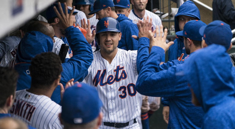 Teammates congratulate Mets outfielder Michael Conforto after he hit a three-run homer against the Philadelphia Phillies on Sept. 9, 2018, at Citi Field. Teammates congratulate Mets outfielder Michael Conforto after he hit a three-run homer against the Philadelphia Phillies on Sept. 9, 2018, at Citi Field.