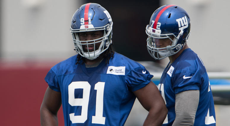 Giants defensive end Avery Moss (91) practices during training camp in 2017. Giants defensive end Avery Moss (91) practices during training camp in 2017.