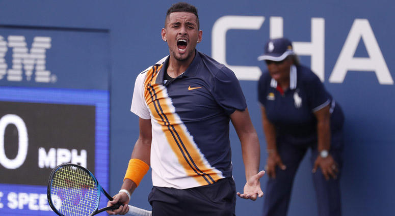 Nick Kyrgios celebrates match point against Pierre-Hugues Herbert in a second-round U.S. Open match on Aug. 30, 2018, at USTA Billie Jean King National Tennis Center. Nick Kyrgios celebrates match point against Pierre-Hugues Herbert in a second-round U.S. Open match on Aug. 30, 2018, at USTA Billie Jean King National Tennis Center.