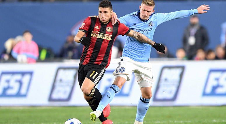 NYCFC midfielder Alexander Ring attempts to steal the ball from Atlanta United midfielder Eric Remedi on Nov. 4, 2018, at Yankee Stadium. NYCFC midfielder Alexander Ring attempts to steal the ball from Atlanta United midfielder Eric Remedi on Nov. 4, 2018, at Yankee Stadium.