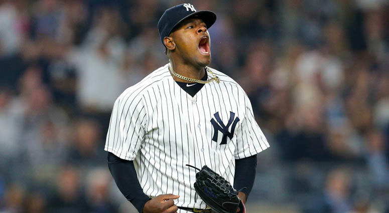 Yankees starting pitcher Luis Severino reacts after the top of the seventh inning against the Houston Astros on May 30, 2018, at Yankee Stadium. Yankees starting pitcher Luis Severino reacts after the top of the seventh inning against the Houston Astros on May 30, 2018, at Yankee Stadium.