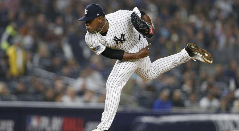 The Yankees' Luis Severino pitches in the first inning in Game 3 of the ALDS against the Boston Red Sox on Oct. 8, 2018, at Yankee Stadium. The Yankees' Luis Severino pitches in the first inning in Game 3 of the ALDS against the Boston Red Sox on Oct. 8, 2018, at Yankee Stadium.