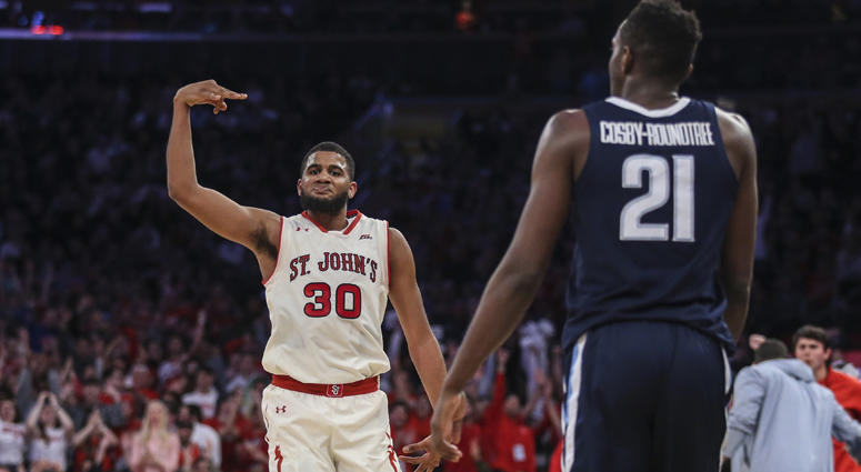 St. John s Red Storm forward LJ Figueroa celebrates after hitting a 3-point shot in the second half against the Villanova Wildcats on Feb. 17, 2019, at Madison Square Garden. St. John s Red Storm forward LJ Figueroa celebrates after hitting a 3-point shot in the second half against the Villanova Wildcats on Feb. 17, 2019, at Madison Square Garden.