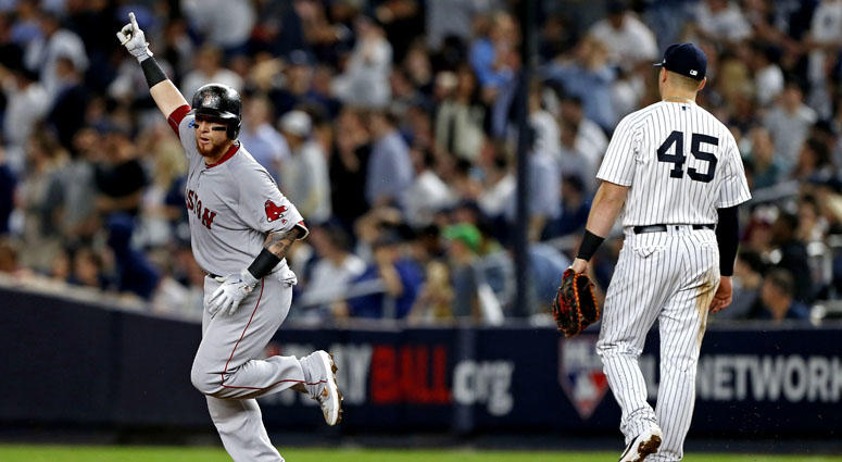 Red Sox catcher Christian V zquez reacts after hitting a solo home run against the New York Yankees in Game 4 of their ALDS on Oct. 9, 2018, at Yankee Stadium. Red Sox catcher Christian V zquez reacts after hitting a solo home run against the New York Yankees in Game 4 of their ALDS on Oct. 9, 2018, at Yankee Stadium.