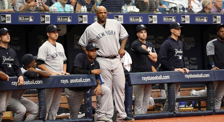 Yankees starting pitcher CC Sabathia (52) looks on from the dugout after he got ejected from the game during the sixth inning against the Tampa Bay Rays on Sept. 27, 2018, at Tropicana Field. Yankees starting pitcher CC Sabathia (52) looks on from the dugout after he got ejected from the game during the sixth inning against the Tampa Bay Rays on Sept. 27, 2018, at Tropicana Field.