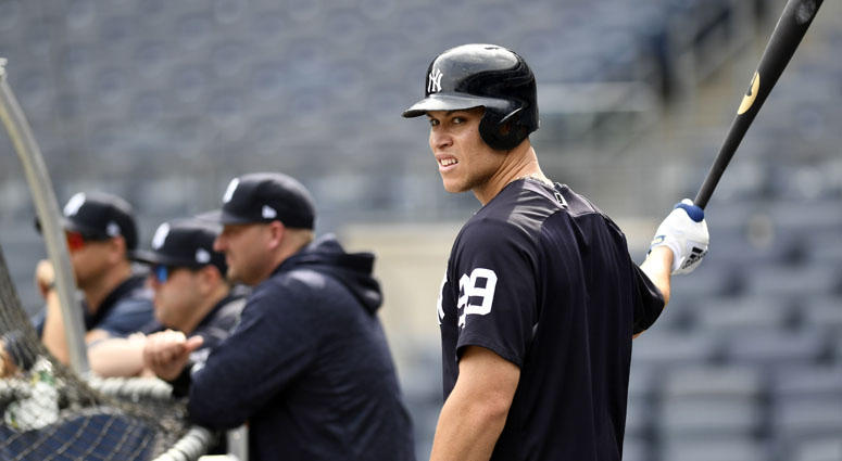 Aaron Judge is seen during workouts on Oct. 2, 2018, one day before the 2018 American League wild-card game at Yankee Stadium. Aaron Judge is seen during workouts on Oct. 2, 2018, one day before the 2018 American League wild-card game at Yankee Stadium.