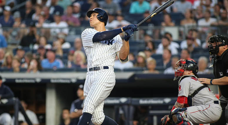 The Yankees' Aaron Judge hits a home run against the Boston Red Sox on July 1, 2018, at Yankee Stadium. The Yankees' Aaron Judge hits a home run against the Boston Red Sox on July 1, 2018, at Yankee Stadium.