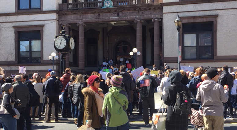A crowd gathers for a gun control rally in Hoboken. A crowd gathers for a gun control rally in Hoboken.