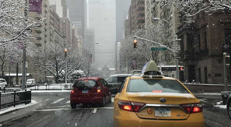 Taxi in NYC during storm
