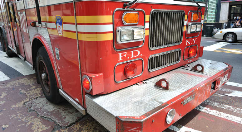 An FDNY truck. An FDNY truck.